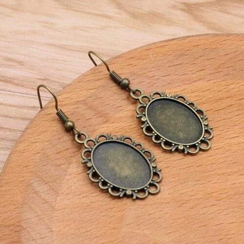Fit 13x18mm Oval Cabochons Pattern Blank Setting Bezel Cabochon Earring Base For DIY Earring Gift 20Pcs K06232