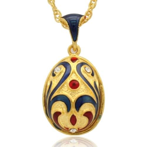 Suitable for European jewelry brand necklace red blue enamel pattern handmade Russian egg pendant necklace, holiday gift