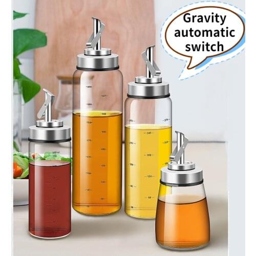 180/300/500ML Transparent Glass Olive Oil Bottle Leakproof Kitchen Seasoning Soy Sauce Vinegar Press Type Cruet Barbecue Bottle
