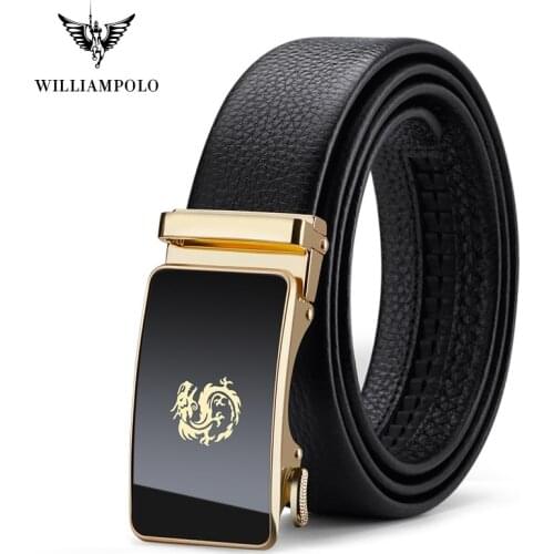 WilliamPolo full-grain leather Brand Belt Men Top Quality Genuine Luxury Leather Belts for Men Strap Male Metal Automatic Buckle