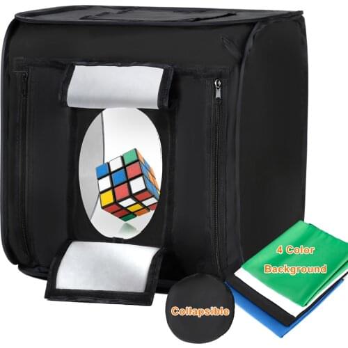 Konseen Photo Studio Light Box 25x25 inch /64x64 cm Dimmable Shooting Tent 192Pcs LED Beads Photography with 4 Color Ba