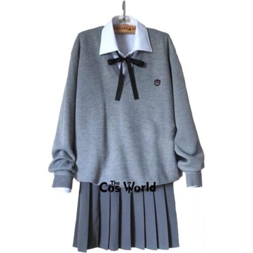 Winter Light Gray V-Neck Sweater Skirt White Shirt Suits Preppy Style Student Class Uniform Japan Anime JK High School Uniform