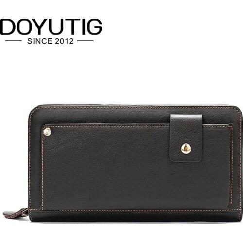 DOYUTG Vintage Men Wallet Clutch Genuine Leather Brand Long Wallet Male Organizer Cell Phone Clutch Bag Long Coin Purse B064