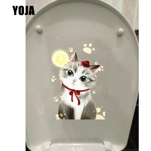 YOJA 14*24.3CM Hand-Painted Cute Cats And Footprints Toilet Sticker Wall Decor Decal T1-0130