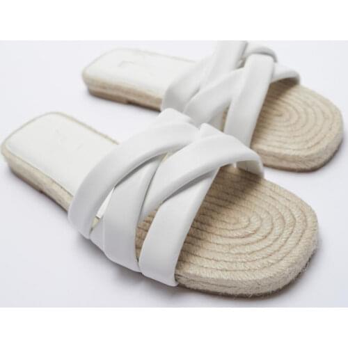 Brand Slippers Women Summer Luxury 2021 New Fashion Round Toe Cross Hemp Rope Flat-Heeled Sandals Plus Size 41 Chaussure Femme