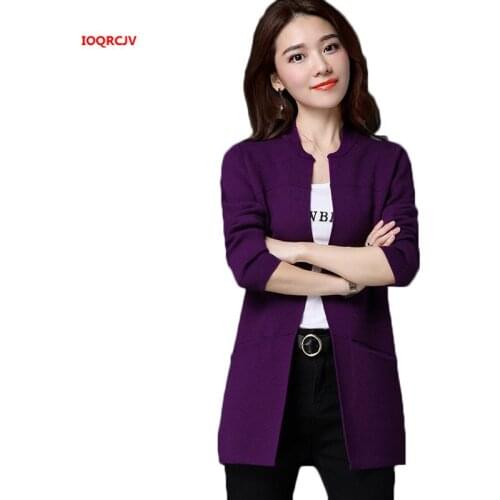 Spring Autumn Women Sweater Knit Cardigan Jacket Loose Large Size Long Coat Sweater Cardigan Female Outerwear Casual Tops W1031