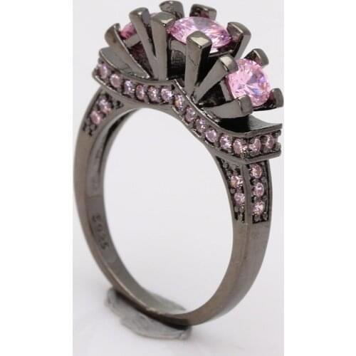 2016 black ring for women wedding rings paved AAA pink Cubic Zircon zircon lady fashion vintage gift jewelry finger rings