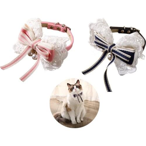 1PCS Pet Collar Lovely Lace Bowknot Adjustable Cute Pet Bowtie Puppy Collar with Pearl for Cats Dogs Pet Supplies Accessories