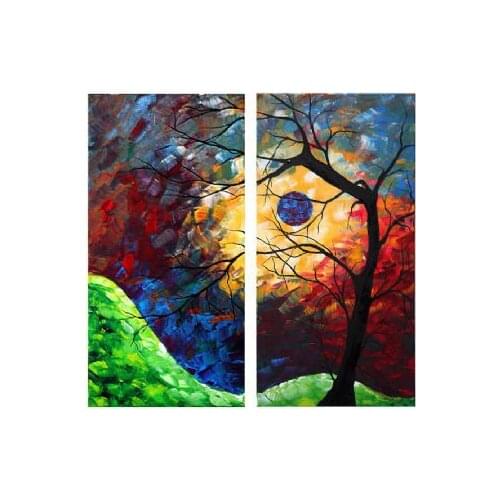 2 piece Hand Painted Oil Painting Jeweled Orb-Modern Tree Canvas Wall Art-Abstract Wall Pictures for Living Rooms Home Decor