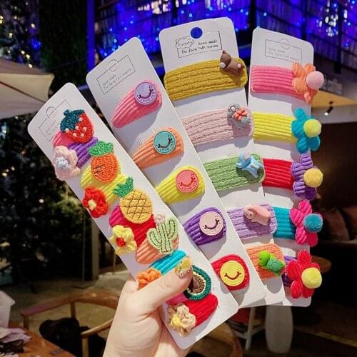 5/10 Pcs/Set Children Cute Cartoon Flower Star Fruit Ornament Hair Clips Baby Girls Lovely Nylon Hairpins Kids Hair Accessories