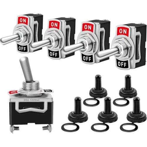 Heavy Duty Rocker Switch 15A 250V 20A 125V SPST 2Pin ON/Off Switch Metal Ball Bat Waterproof Boot Cover 5Pcs