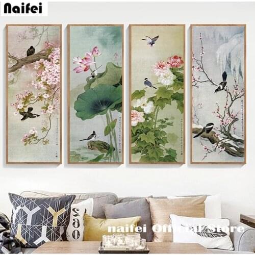 5D DIY Diamond painting embroidery Chinese style Lotus Plum Flower full square round drill wall art home decor mosaic Rhineston