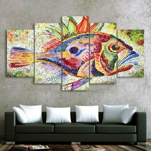 Abstract Colorful Fish Painting Poster 5 Pcs Canvas Picture Print Wall Art Canvas Painting Wall Decor for Living Room No Framed