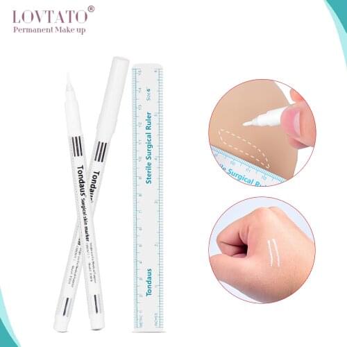White Surgical Skin Marker Eyebrow Pen Measuring Ruler Microblading Positioning Piercing Tools Tattoo Supply Accessories For PMU