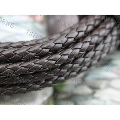 FREE SHIPPING 5Yards 4.5mm Round Brown Bolo Braided Leather Cord Bracelet 6 Lines Twisted