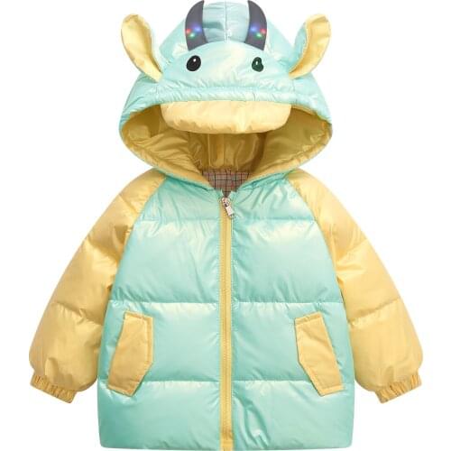 Kids Long Design Hooded Long Sleeve Solid Color Glossy Lighting Thick Warm Winter Parkas Casual Fashion Cartoon Windbreak Coats