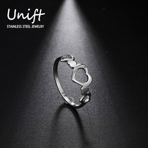 Unift Romantic Heart With Heart Stainless Steel Rings Rose Gold Colour Engagement Valentines Day Gift Fashion Jewelry For Women