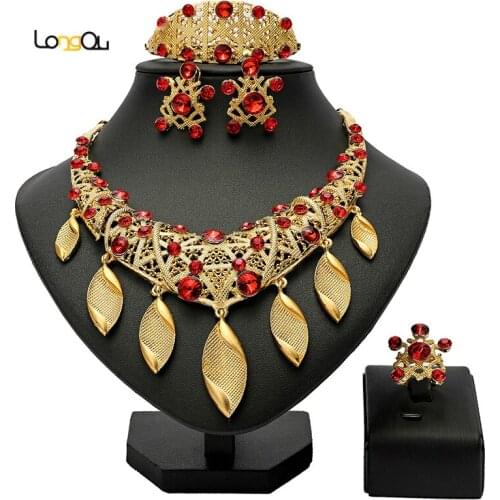 Longqu Exquisite Dubai gold colorful Jewelry Set Wholesale Nigerian Woman Wedding Fashion African Bridal Jewelry Set Brand
