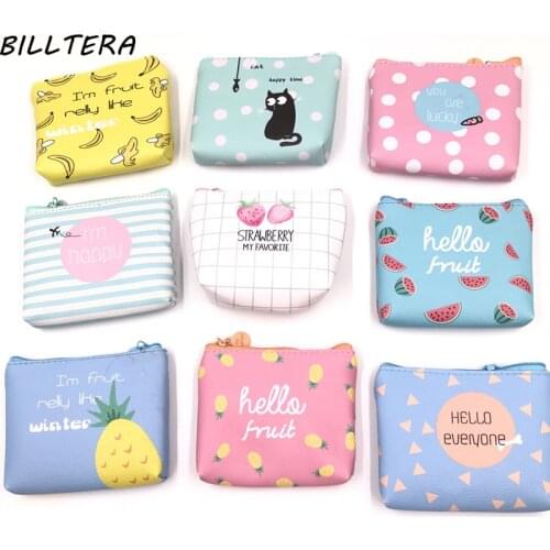 Billtera Summer New Brand Leather Purses Small Fresh Casual Pu Coin Wallet Lady Fashion Fruits Pattern Cartoon Dollar Money Bag
