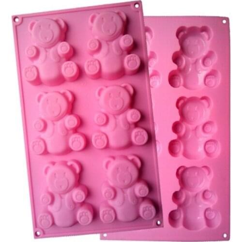Kitchen Creative Accessories Diy Cupcake Bake 6 Hole Obediently Bear Diy Soap Silicone Pudding Bakery Biscuit Cake Mold