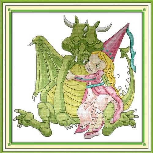 Girl and her good friend cross stitch kit cartoon 14ct 11ct count print canvas stitching embroidery DIY handmade needlework