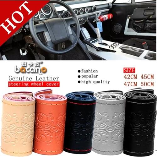 Genuine Leather 42/45/47/50 CM Bus Truck Car Steering Wheel Cover For VOLVO FH FM BENZ IVECO FIAT SCANIA DAF MAN DEUTZ RENAULT