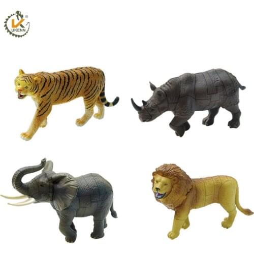 Lion tiger elephant wild animal puzzles 4pcs 3D puzzle educational toy KADIS plastic animal model toys 3666-4
