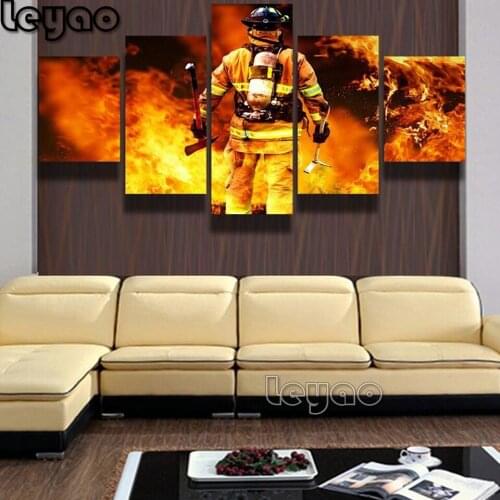 Firefighters diamond Mosaic 5 pieces fireman Full Square Diamond Embroidery Diamond Painting Pictures Of Rhinestones Home Decor