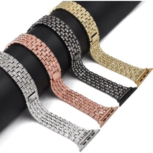 Luxury Stainless Steel Bracelet For Apple Watch band 44/42/40/38mm Diamond Strap Metal Replacement Wrist band For iwatch 4/3/2/1