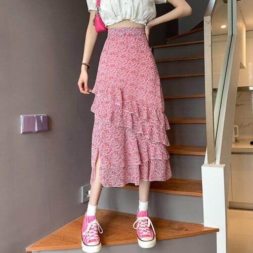 Sannian High Waist Skinny Long Section Floral Half Skirt Women Summer 2021 New Design Sense Open A-line Long Skirt Ladies