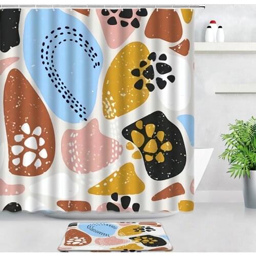 Nordic Abstract Art Color Block Shower Curtains Bath Mats Set Creative Geometric Pattern Decor Bathroom Non-slip Rug WC Door Pad