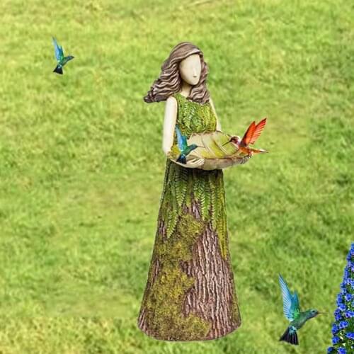 Sherwood Fern Fairy Statuary with Bird Feeder Ornament Outdoor Garden Statues 30 x 10cm
