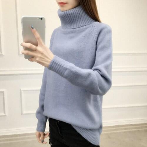 Turtleneck Sweater women Autumn And Winter new Casual Loose Knitted Pullovers blue Thick Long sleeve Sweater women