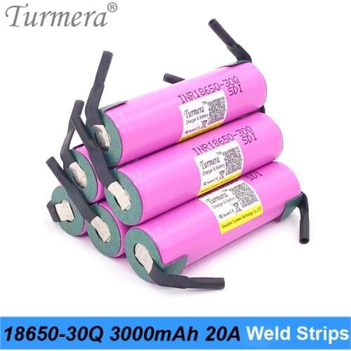 Turmera original inr18650-30q 18650 Battery 20a 3000mah Battery 30Q 18650 Rechargeable Lithium Battery for screwdriver battery