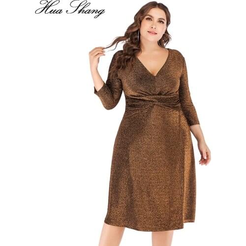 Sequined Party Dresses For Evening 2020 Women V Neck Three Quarter Sleeve High Waist Midi Dress 5XL 6XL Plus Size Women Clothing