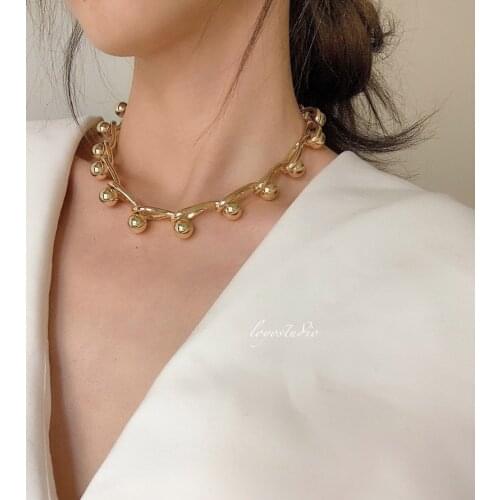 Timeless Wonder Brass Geo Ball Chain Choker Necklace Women Jewelry Punk Ins Trendy Boho Top Designer Runway Bontique Goth 7436