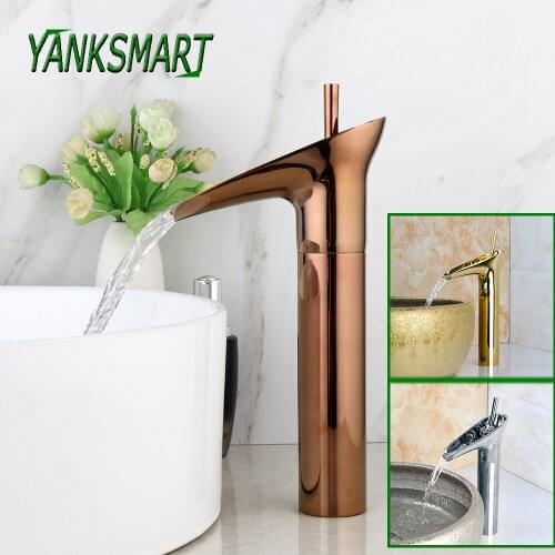 YANKSMART Wine Glass Style Single Lever Waterfall Washbasin Bathroom Faucet Basin Sink Deck Mount Hot And Cold Mixer Water Tap
