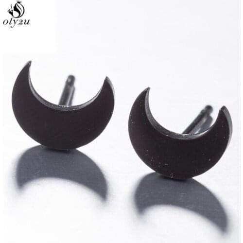 Oly2u Women Moon Stud Earrings Black Stainless Steel Earrings Statement Studs boucle d'oreille femme 2018 oorbellen Ear Jewelry