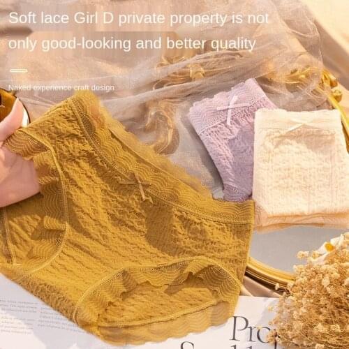 Womens Cotton Underwear Sexy Lace Panties Fashion Comfort Briefs Middle Waist Seamless Bow Underpants Female Lingerie