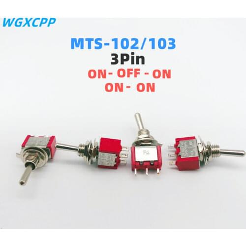 5Pcs MTS-102/103 Red 3Pin 6MM Rocker switch 2A 250V 5A120V ON-OFF-ON ON-ON lock Toggle Switch power switch button