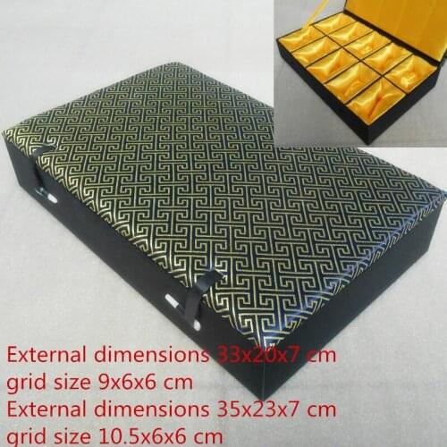 10 Grid Slot Silk Brocade Stone Organizer Collection Box Cotton Filled Decorative Wooden Crafts Storage Case Gift Items