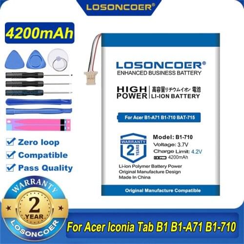 100% Original LOSONCOER BAT-715 4200mAh Battery For Acer Iconia Tab B1 B1-A71 B1-710 Batteries