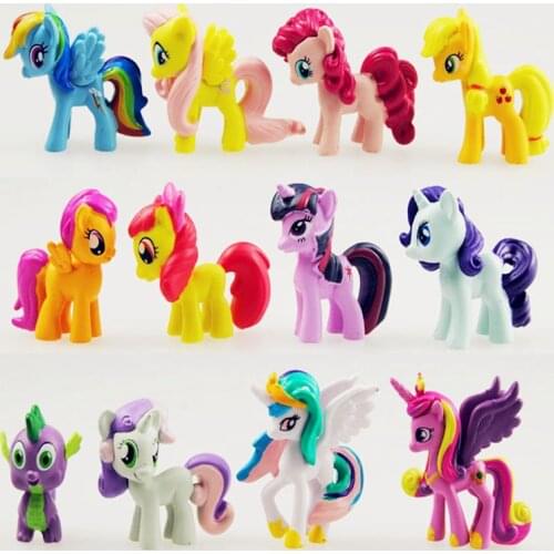 12pcs/set Unicorn+Rainbow Dash+Spike horse Action Figure toys Pegasus Alicorn horse collection model For Children Gift
