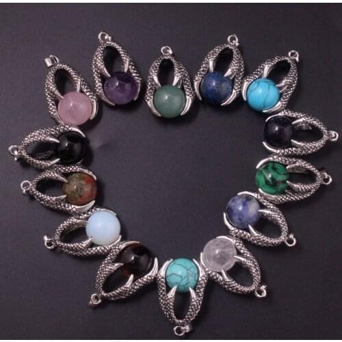12pcs mix color Eagle Claw Clasping Bead Stone Pendant Lapis Lazuli Natural Stone Crystal Ball Necklace for Women Men Wholesale