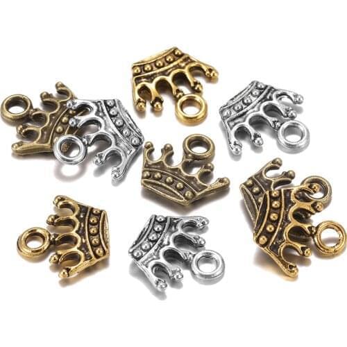 20Pcs 13x14mm Retro European Metal Crown Tibetan Gold Charms Pendants Bracelet Handmade Craft for DIY Jewelry Making Supplies