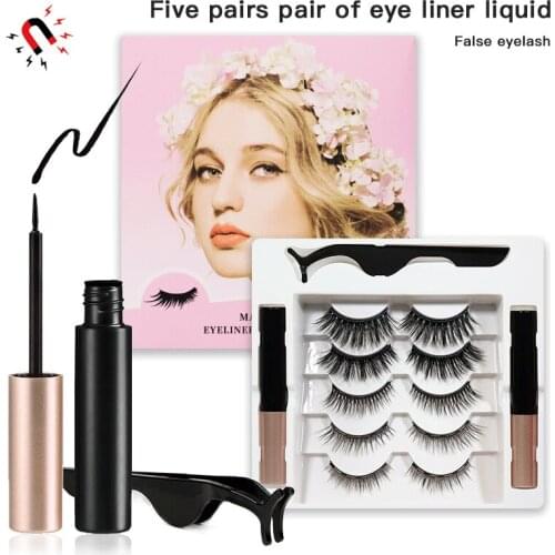 5 Pairs Universal False Eyelashe Waterproof Magnetic Eyeliner Extended With Eyelashes Tweezer Makeup Dropship TSLM1