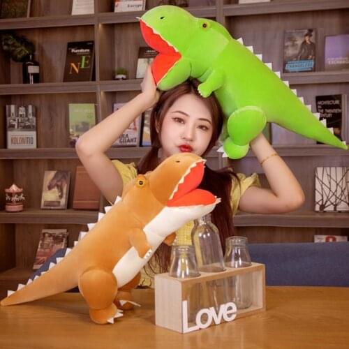 55/70CM Standing Tyrannosaurus Plush Toy Open Big Mouth Dinosaur Stuffed Cartoon Animal Doll Soft Pillow For Children Boy Gifts