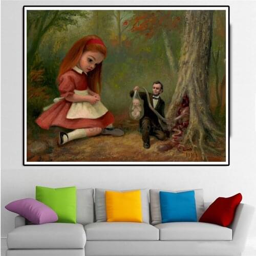 Mark Ryden Surrealism Painting Lincolns And Girl Abstract Posters And Prints Decorative Wall Art Canvas Pictures For Living Room