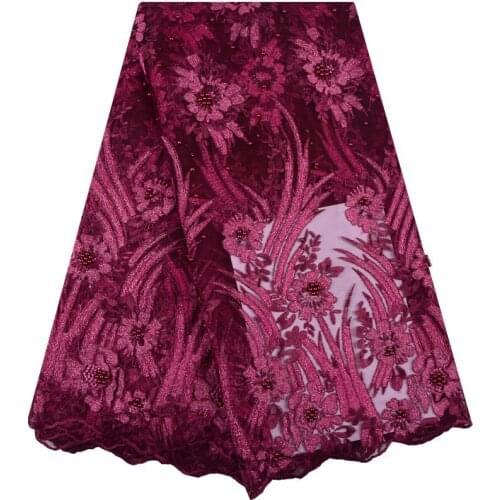 African Tulle Lace Fabric 2018 African French Lace Fabric High Quality With Pearls Nigerian Embroidery Tulle French Lace 1268