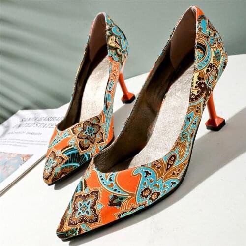 AGODOR Women Floral High Heel Shoes Pointed Toe Stiletto Pumps Spring Designer Ladies Flower Party Wedding Shoes Bridal Big Size